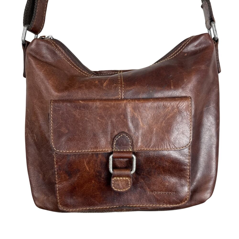 Jack Georges Tuscana Classico‎ Crossbody Hobo Bag Purse Cherry Brown Leather